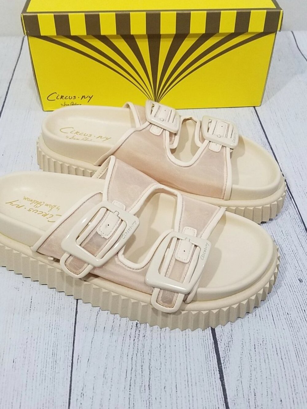 Circus NY Sam Edelman Cris Mesh Platform Slide Sandals Womens 8.5 Vanilla